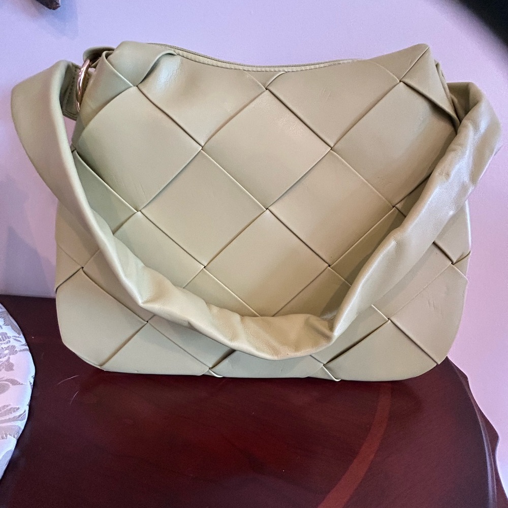 Sondra Roberts Green Woven Pattern Faux Leather Shoulder Bag